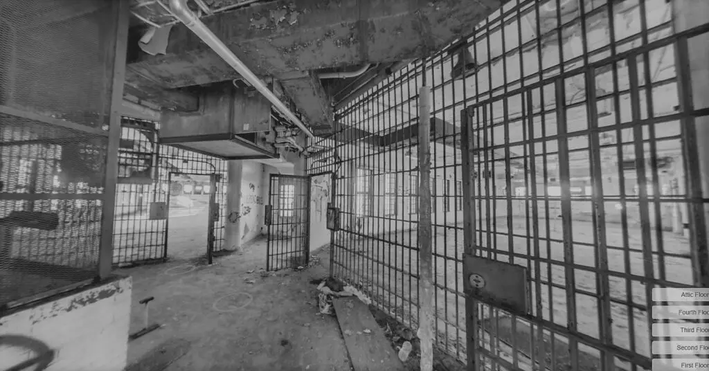 3D laser scanning of the historic Central Unit prison in Sugar Land, Texas for adaptive reuse planning and existing conditions documentation.