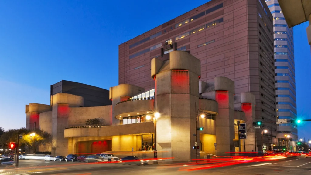 Exterior view of Alley Theatre in Houston Texas documented for digital twin creation