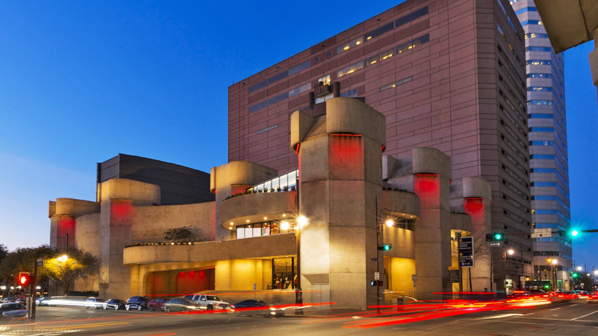 Exterior view of Alley Theatre in Houston Texas documented for digital twin creation