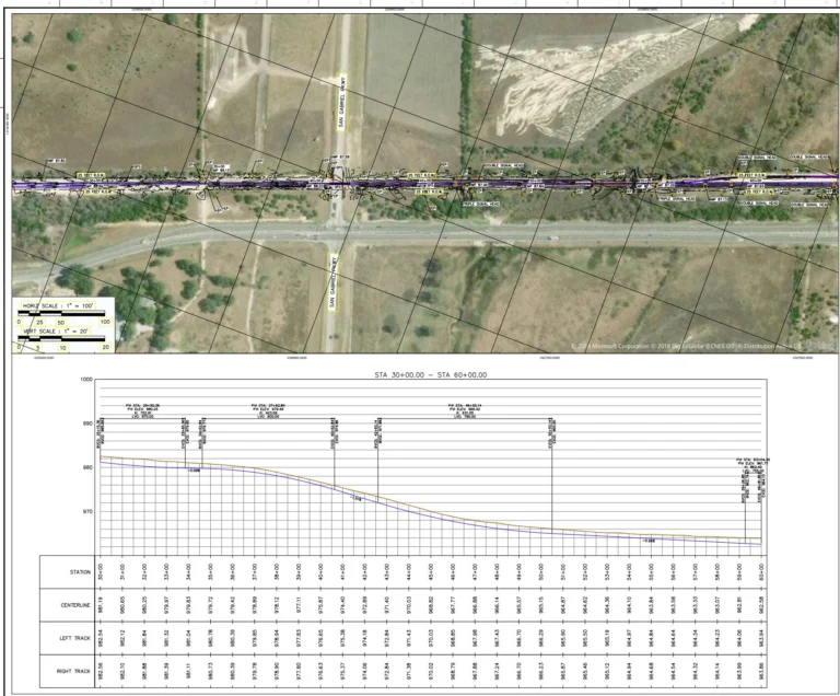 Plan and Profile CAD for Rail roads. As-Built Documentation