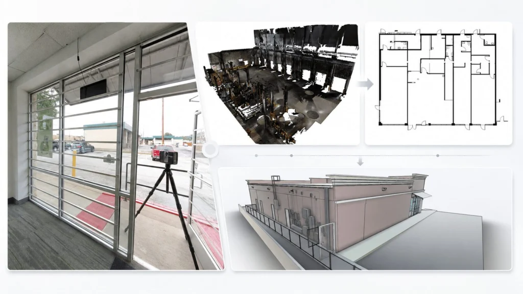3d laser scanning of stores, pointcloud to CAD and revit as-built models